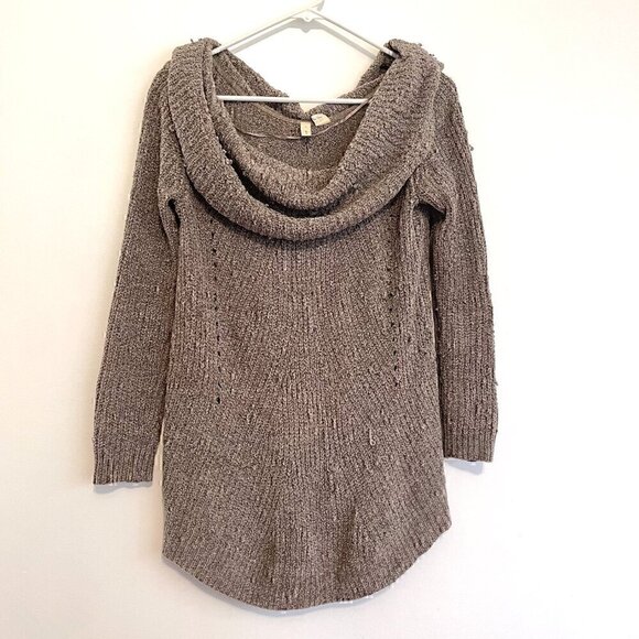 MOTH ANTHROPOLOGIE Lucerne Sweater Taupe Brown Cowl Neck / Off Shoulder Chenille - Picture 2 of 16